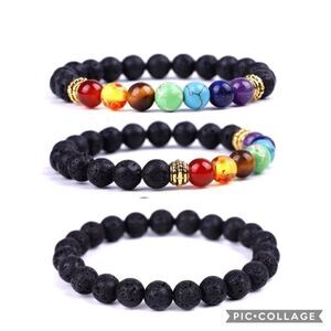 Set of (3) Lava Rock Essential Oil Diffuser Bracelets